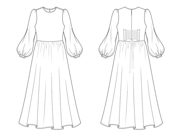 Iris dress sewing pattern, cottagecore style dress. Easy to sew, vintage